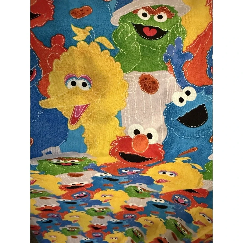 Rare Homemade Sesame Street Double Curtain And Valance Or Fabric 75x73 Val. 80
